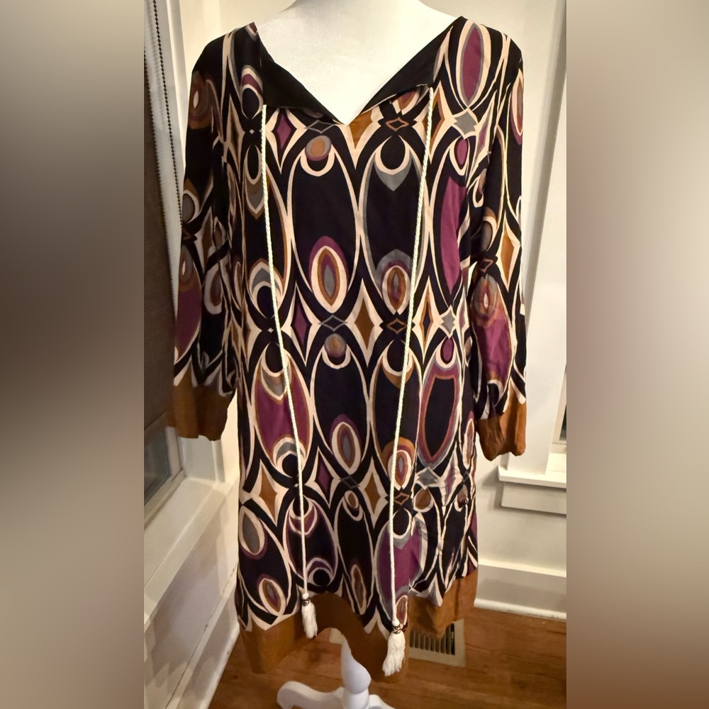 Entro. Retro Print Tunic Boho Dress. Size Medium